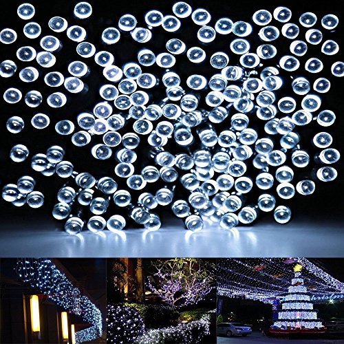 RockBirds SL200-W Lighting Chain 200 LED Outdoor String Light Solar Powered 1800mAH Waterproof Starry Fairy Lighting New Year’s Christmas Decoration Lights Neon Signs (White)