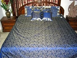 Indian Gift-silk Sari Indian Bedding Blue Color Bedspread 7 Pc Set Duvet King/queen