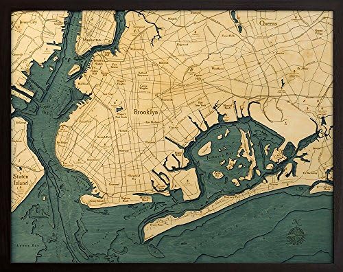 Brooklyn New York 3-D Nautical Wood Chart 24.5 X 31