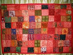 Home Decor Tapestry-Orange,pink Gold Vintage Beaded Ethnic India Sari Tapestry Wall Hanging 60" X 40"