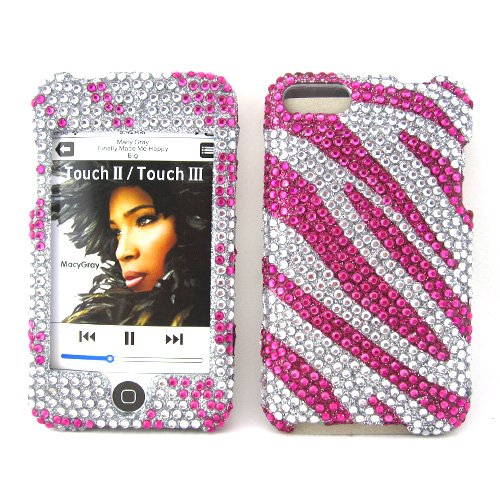 Apple iPod Touch 2nd and 3rd Generation Snap-on Protector Hard Case Rhinestone Cover, "Pink Zebra"