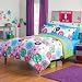 Girl Fun Bright Green Pink Purple Bright Flower Floral Twin Comforter Set (2pc Set)