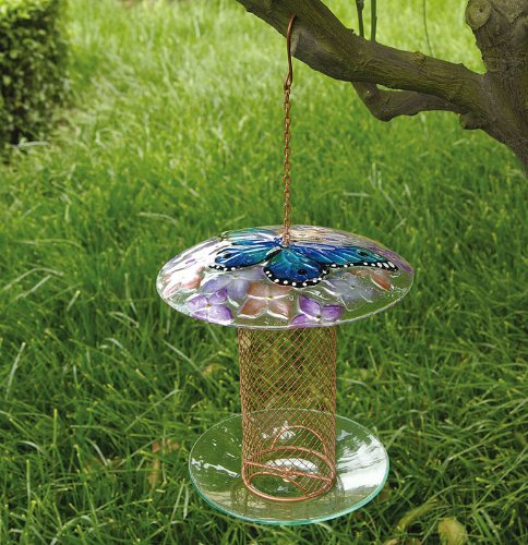Butterfly & Hydrangea Glass Bird Feeder