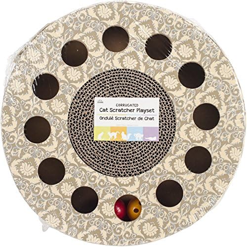 Nandog Pet Gear CPS-1 Damask Round Cat Scratcher Play Set with Holes, 13.5" x 2"