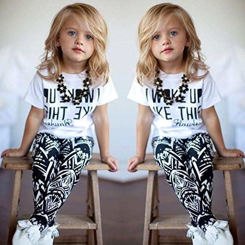 Kids Girls 2PCS Clothes Short Sleeved Letter T-Shirt + Pants Outfits Sets 1-7Y