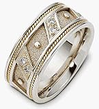 Designer 14 Karat Two-Tone Gold Etruscan Style Diamond Wedding Band Ring