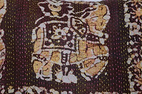 5PEC SET INDIAN Traditional Pillowcase Indian Kantha Stitch Bohemian Cushion 16*16 Throw Pillow Cases Sofa Cushion HANDMADE PRINTED COLORED KANTHA PILLOW COVER SOFA COUCH CUSHION COVER Home Décor