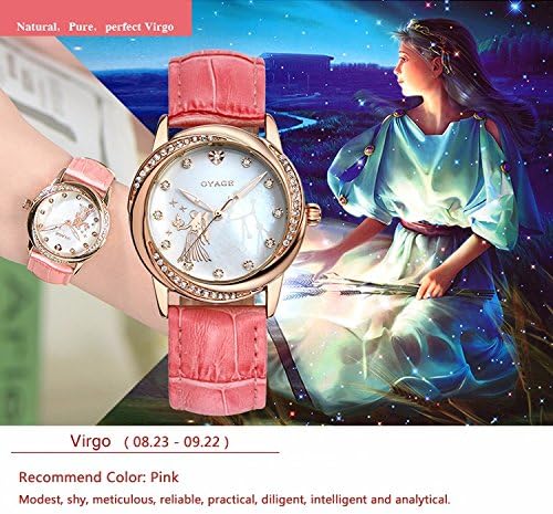 Foxqueena-241 Constellations Virgo Luminous Dail Mother Of Pearl With Rhinestones Women's Wrist Watches