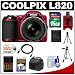 Nikon Coolpix L820 Digital Camera (Red) with 16GB Card + Batteries & Charger + Case + Tripods + HDMI Cable + Accessory Kit