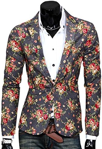 Diorot Mens Slim Fit One Button Floral Jacket