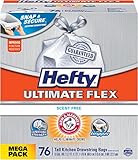Hefty Ultimate Flex Tall Kitchen Trash Bags, Scent Free, 76 Count