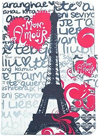 Case Guard® Eiffel Tower Mon Amour 7" - 8" Universal Tablet Folio Case (Universal Case, Stand, Magnetic Cover Strap)
