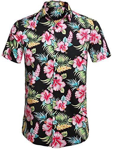 HOTOUCH Men's Casual All Over Print Short Sleeve Floral Shirt