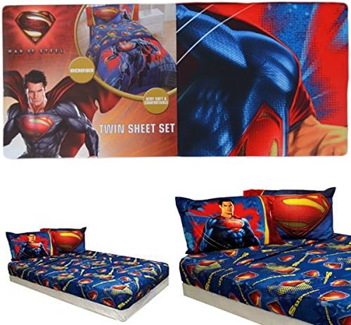 3-Pc Superman Twin Bed Sheet Set: Flat, Fitted, Pillowcase
