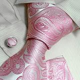 Pink Paisley Woven Silk Neckie Cufflinks Handkerchiefs Present Box Set white birthday gifts for man H6064