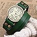 Ailisha Lady Women Green Wrap Leather Strap Bracelet Bangle Analog Quartz Watch WAA391