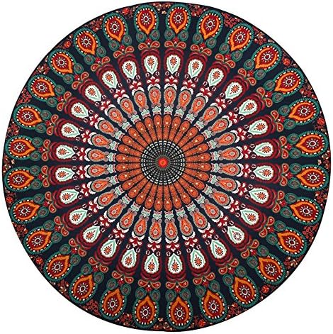 YITL Hippie Mandala Tapestry Round Roundie Wall Hanging Beach Towel Throw Yoga Mat Round Tapestry 14 Style 58x58"