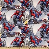 IMAGE OF 44'' Wide Spiderman City Block Web Navy Blue Fabric By The Yard