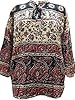 Brown Tunic Red Floral Print Cotton Top Large