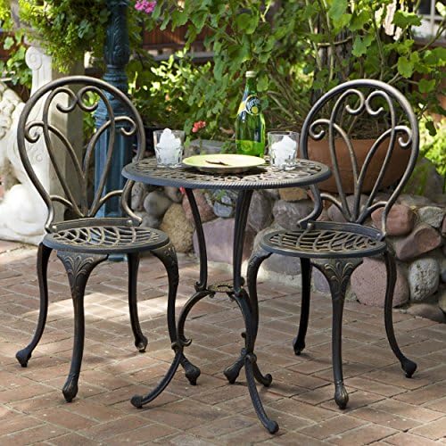 3-piece Bistro Set with 2 Chairs and a Table. Aluminum Dark Gold. Indoor or Outdoor Patio Furniture. Scented Tart Included