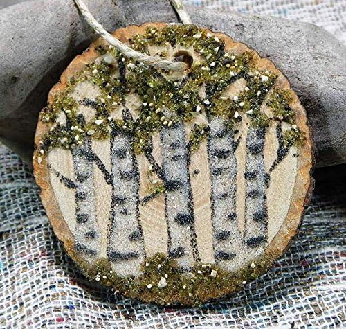 Sand painted Christmas White paper birches gift tag ornament holiday decoration Xmas tree ornament trees paperbark birch trees