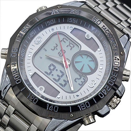White Dial Stainless Steel Solar Powered Men's Sports Analog Watches Dual Time Military Wristwatch