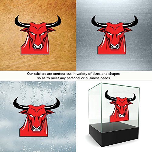 Decal Red Bull Head Car window jet ski horns cartoon stock market (5 X 4,25 Inches) Fully Waterproof Printed vinyl sticker