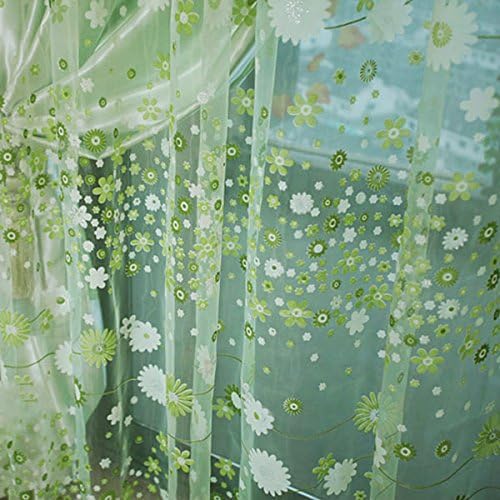 Nicc Home Window Room Floral Print Sheer Voile Curtain Drape Panel Tulle Valances (Green)