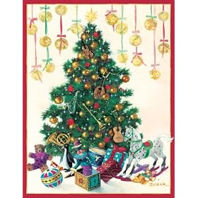 Caspari Christmas Cards, "Decorated Tree and, Christmas Ornaments" Design, Box of 20 Cards with Envelopes