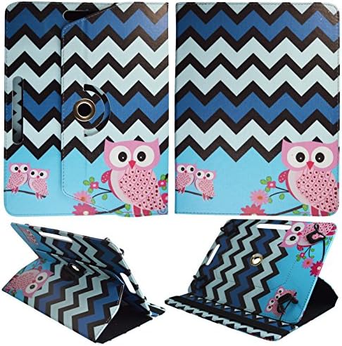 Owl on Blue Black Chevron For HP Elite Pad 10.1"10 inch Tablet Syn Leather Case Cover 360 Rotating Folding Folio Stand Cover Case