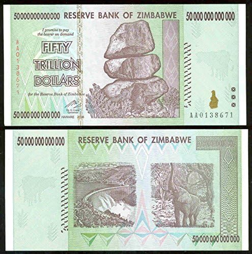 Zimbabwe 50 Trillion Dollars, AA/2008 Series, P-90, UNC, Currency 50 & 100 Trillion Series