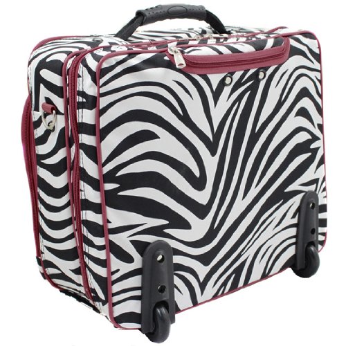 All-Season Fashion Print Women's Rolling 17-inch Laptop Case - Red Zebra Trim
