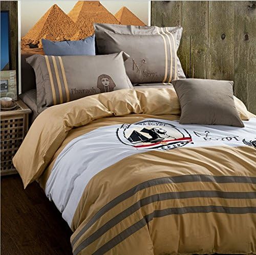 4 PCS Cotton Duvet Cover,Egyptian Pyramids Bedding Sets Bedding,Yellow And Grey Bedding set,College Duvet Cover,Luxury Bedding,Romantic Bedding,Wedding Bedding, Handmade,Quilt Duvet Bedding Cover Bedding Set And Pillowcase Set