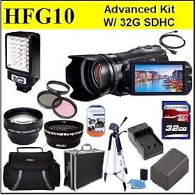 Canon VIXIA HFG10 Full HD Camcorder with HD CMOS Pro and 32GB Internal Flash Memory Advanced Package W/ 32GB SD Memory + Video Light + Battery + Battery Charger + Wide Angle Lens + Triipod & Much More!!!