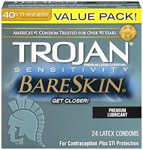 Trojan Condom Sensitivity Bareskin Lubricated, 24 Count