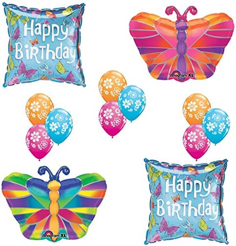 Tropical Butterfly Happy Birthday Balloons Decorations Kit