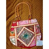Handbag Carmine Red Sari Patchwork Beaded Designer Purse