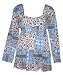 Apparel : Square Neck Baby Doll Top/Blue Patch Print