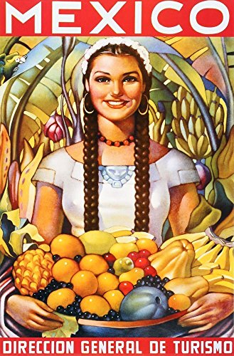 Young Girl with Fruits. Mexico. Vintage Poster Reproduction(16.9
