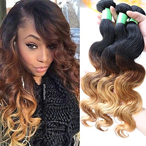 Ms Mary Hair 7a Malaysian Ombre Body Wave Hair 4 Bundles Mixed Length 16 16 18 18inches 100% Unprocessed Virgin Human Hair Bundle Deals,Tangle Free and Shed Free(#1B#4#27)