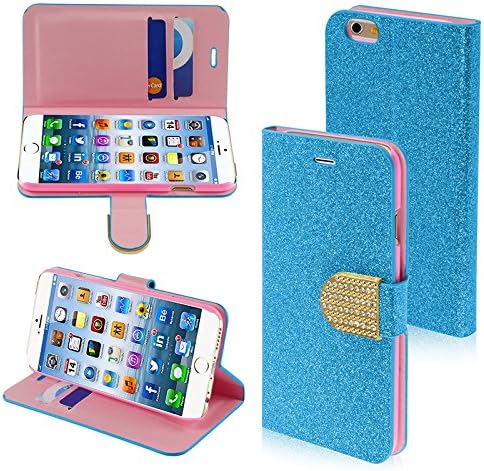 Asmyna Glittering MyJacket with Diamante Belt for iPhone 6 - Retail Packaging - Blue/Gold