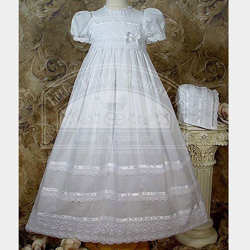 Baby Girls White Victorian Bonnet Christening Dress Outfit 3M-24M