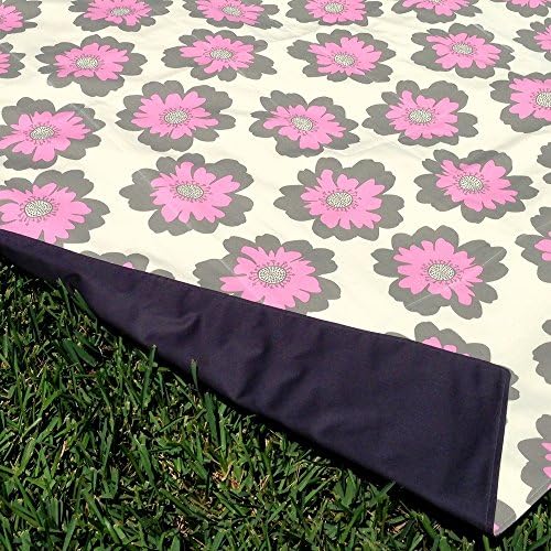 Island Picnic Organic Cotton Picnic Blanket, Large, 58" x 70" - Pink/Gray Flowers and Carcoal - Reversible