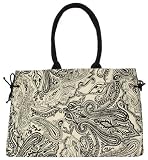 Cotton Black and White Paisley Satchel Bag with Cotton Cord Handle 20