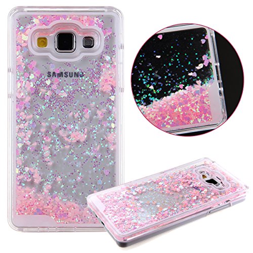 Samsung Galaxy Grand Prime Case, UZZO [Liquid Glitter] Transparent 3D Glitter Quicksand and Bling Sparkle Love Heart Dynamic Flowing Clear Hard Back Case for Samsung Galaxy Grand Prime (Heart: Pink)