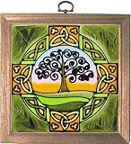 Stained ART Glass CELTIC Wood Framed TREE OF LIFE Irish Design PANEL