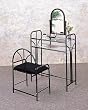 Glossy Black Finish Metal Vanity Table Mirror & Stool/Bench Set