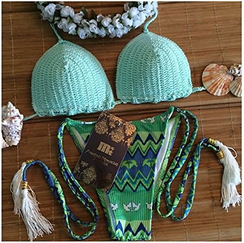 Mint Green Waterproof Fabric Women's Separates Swimsuit Fancy Sexy Bikini Swimwear Hot Spring in Europe and America High Elasticity Bottom Swimwear Beach Essential (S)