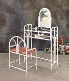 3 Pc Metal White Finish Art Deco Vanity Set With Glass Shelves