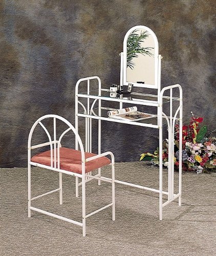 Buy Coaster White Metal Makeup Vanity Table Set With Mirror In Mauve Velour Pinockioshopa